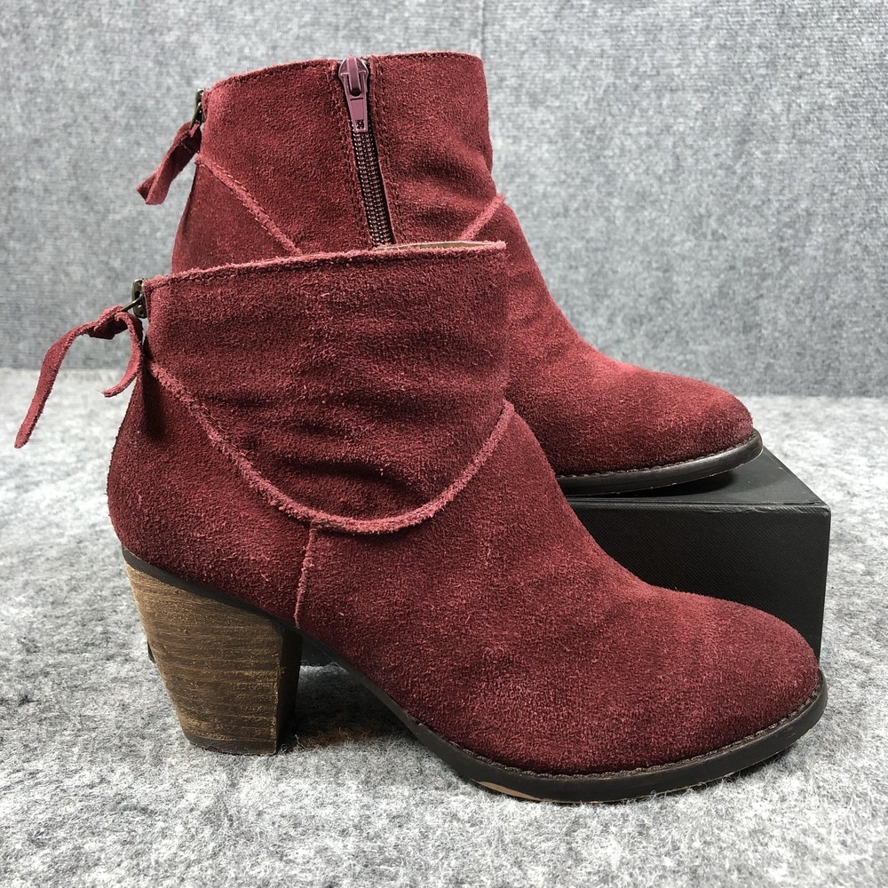 Steve Madden Milaan Ankle Booties Womens 7.5 M Burgundy Suede Block Heel‎ Boots - Picture 2 of 16